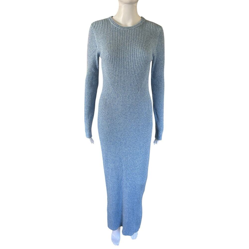 MONROW Marled Rib Knit Maxi Sweater Dress M Blue 100% Cotton HD0564 NWT